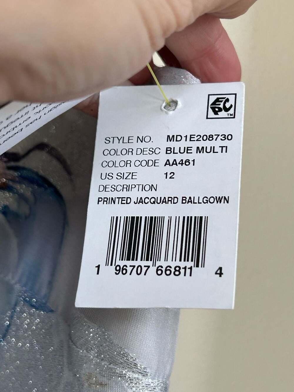 NWT Aidan Mattox Printed Jacquard Ballgown in Blue Multi, Size 12 - Picture 6 of 10